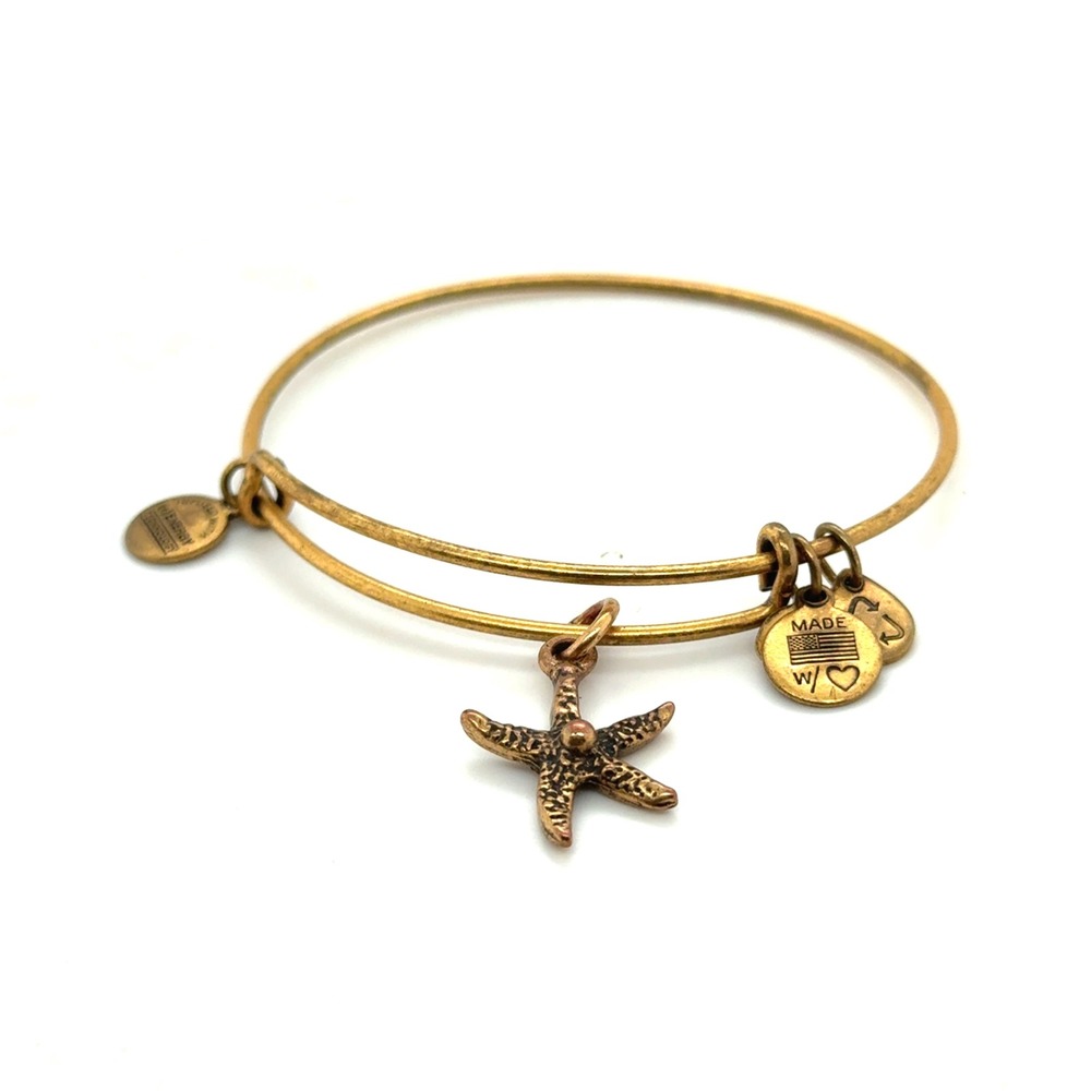Alex and Ani Starfish Charm Bangle Bracelet Rafaelian Gold Finish Expandable‎